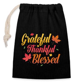 Grateful Thankful Turkey Day Family Thanksgiving - Verschließbarer Geschenkbeutel aus Baumwolle (14x20cm) - Schwarz - Vorne