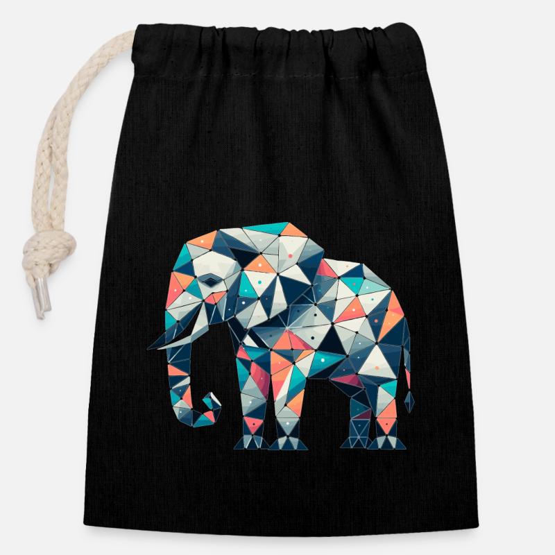 Elefant // elephant - Verschließbarer Geschenkbeutel aus Baumwolle (14x20cm) - Schwarz