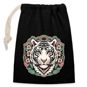 Tiger with Japanese Cherry Blossoms Blossoms Gift - Closable cotton gift bag (14x20cm) - black - Front