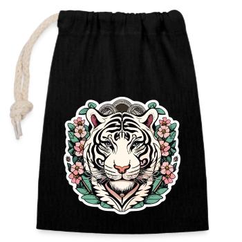 Tiger with Japanese Cherry Blossoms Blossoms Gift - Closable cotton gift bag (14x20cm) - black - Front