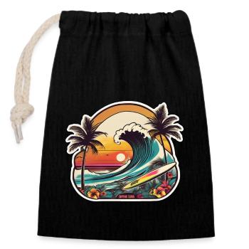 Surfen Strand Palme Sonnenschein Urlaub - Verschließbarer Geschenkbeutel aus Baumwolle (14x20cm) - Schwarz - Vorne