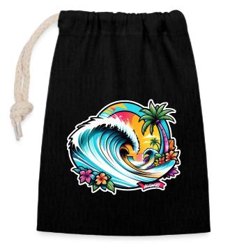 Surfen Strand Palme Sonnenschein Urlaub - Verschließbarer Geschenkbeutel aus Baumwolle (14x20cm) - Schwarz - Vorne