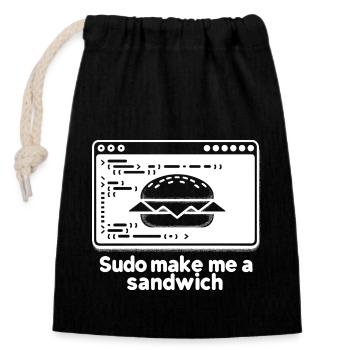 Sudo mach mir ein Sandwich - Verschließbarer Geschenkbeutel aus Baumwolle (14x20cm) - Schwarz - Vorne