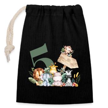 5th Birthday Personalized Safari - Closable cotton gift bag (14x20cm) - black - Front