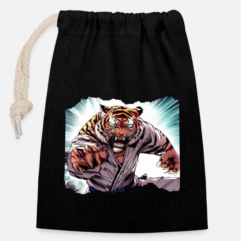 Karaté Judo Japonais - Sac cadeau en coton avec cordon (14 x 20 cm) - noir