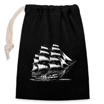 Altes Segelschiff - Verschließbarer Geschenkbeutel aus Baumwolle (14x20cm) - Schwarz - Vorne