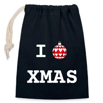 Ich liebe Weihnachten | XMAS - Verschließbarer Geschenkbeutel aus Baumwolle (14x20cm) - Navy - Vorne
