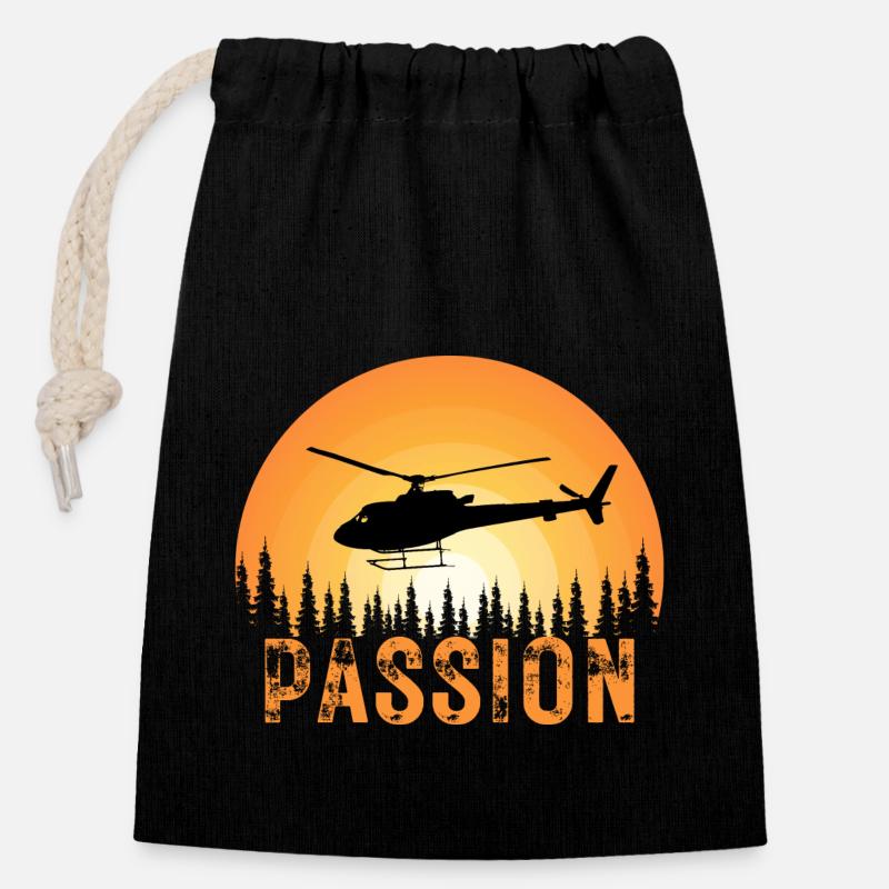 Pilote d’hélicoptère - Sac cadeau en coton avec cordon (14 x 20 cm) - noir