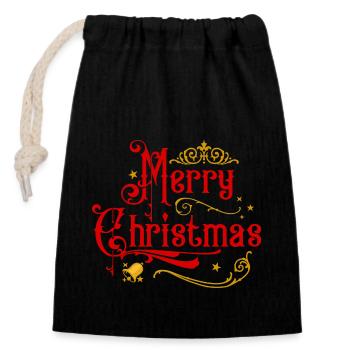 Merry Christmas mit Glocke - Verschließbarer Geschenkbeutel aus Baumwolle (14x20cm) - Schwarz - Vorne