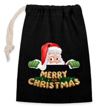 Merry Christmass - Sac cadeau en coton avec cordon (14 x 20 cm) - noir - Devant