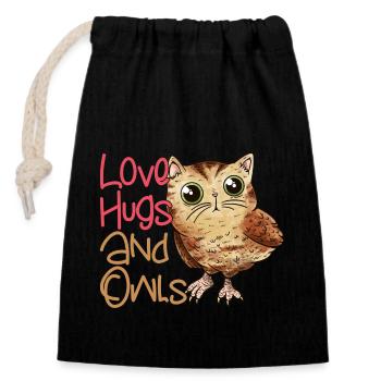 Love, Hugs And Owls Night Owl Nocturnal Bird - Closable cotton gift bag (14x20cm) - black - Front