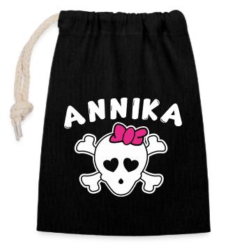 Piratin Annika Design für Mädchen und Frauen - Verschließbarer Geschenkbeutel aus Baumwolle (14x20cm) - Schwarz - Vorne
