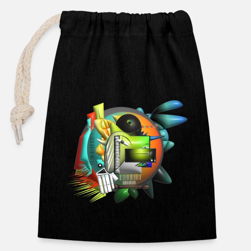 Art abstrait Cubisme - Sac cadeau en coton avec cordon (14 x 20 cm) - noir