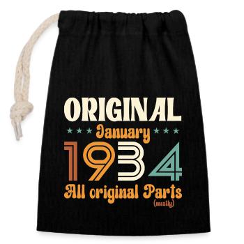 90th Birthday Original January Vintage 1934 - Closable cotton gift bag (14x20cm) - black - Front