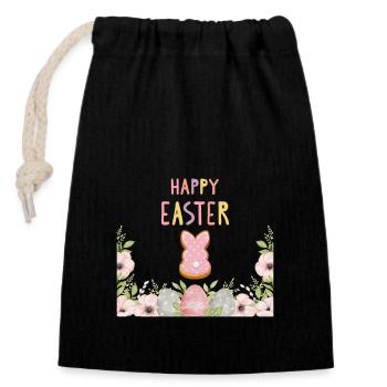 Ostern - Happy Easter Bunny - Verschließbarer Geschenkbeutel aus Baumwolle (14x20cm) - Schwarz - Vorne