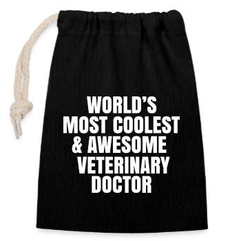 World's most coolest and awesome veterinary doctor - Closable cotton gift bag (14x20cm) - black - Front