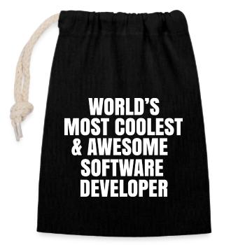 Worlds most coolest and awesome software developer - Closable cotton gift bag (14x20cm) - black - Front