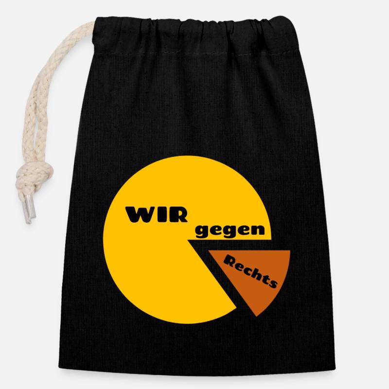 WIR gegen Rechts - Statement gegen Intoleranz - Verschließbarer Geschenkbeutel aus Baumwolle (14x20cm) - Schwarz