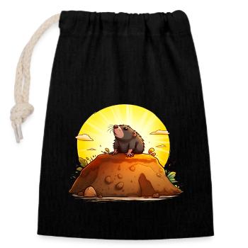 Funny mole on his hill - Closable cotton gift bag (14x20cm) - black - Front