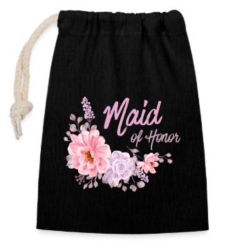 Flower Brautjungfer Maid of Honor - Verschließbarer Geschenkbeutel aus Baumwolle (14x20cm) - Schwarz - Vorne