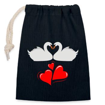 Swan love - Closable cotton gift bag (14x20cm) - navy - Front