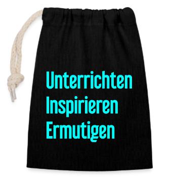 Unterrichten Inspirieren Ermutigen - Verschließbarer Geschenkbeutel aus Baumwolle (14x20cm) - Schwarz - Vorne