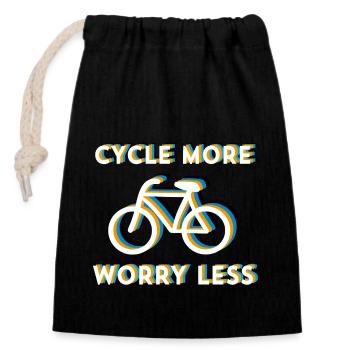 CYCLE MORE, WORRY LESS - Verschließbarer Geschenkbeutel aus Baumwolle (14x20cm) - Schwarz - Vorne