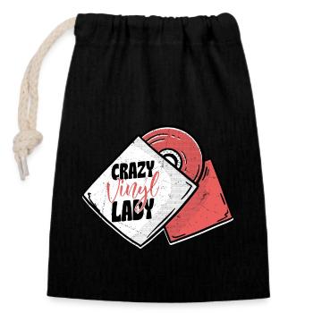 Crazy Vinyl Lady Record Vintage Fan - Sac cadeau en coton avec cordon (14 x 20 cm) - noir - Devant