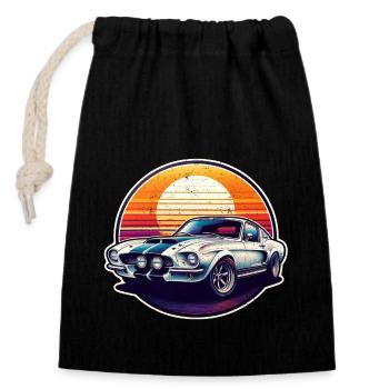 Oldtimer Sonnenuntergang - Verschließbarer Geschenkbeutel aus Baumwolle (14x20cm) - Schwarz - Vorne