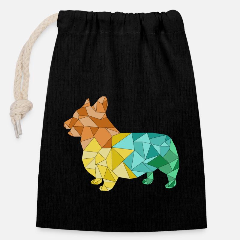 CORGI géométrique coloré - Sac cadeau en coton avec cordon (14 x 20 cm) - noir