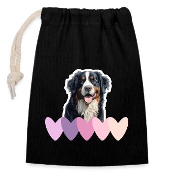 Minimalist Bernese Mountain Dog Gifts with hearts - Closable cotton gift bag (14x20cm) - black - Front