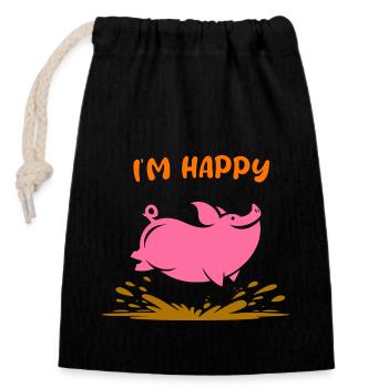 Smiling Pig - Closable cotton gift bag (14x20cm) - black - Front
