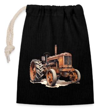 History of technology in tractors - Closable cotton gift bag (14x20cm) - black - Front