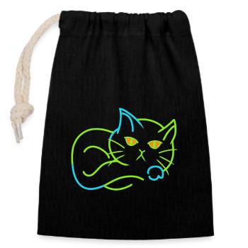 Vintage Cat Retro House Tiger Tired - Closable cotton gift bag (14x20cm) - black - Front