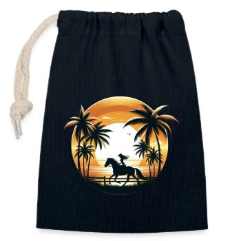 Équitation Cheval Équestre Fille - Sac cadeau en coton avec cordon (14 x 20 cm) - bleu marine - Devant