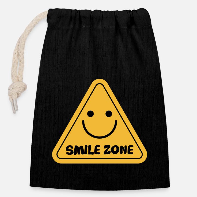 Smile Zone Happy Jaune Esthétique Soleil d’été - Sac cadeau en coton avec cordon (14 x 20 cm) - noir