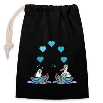 Möwen Möwe Liebe Herz Valentin Seemann Boot - Verschließbarer Geschenkbeutel aus Baumwolle (14x20cm) - Schwarz - Vorne