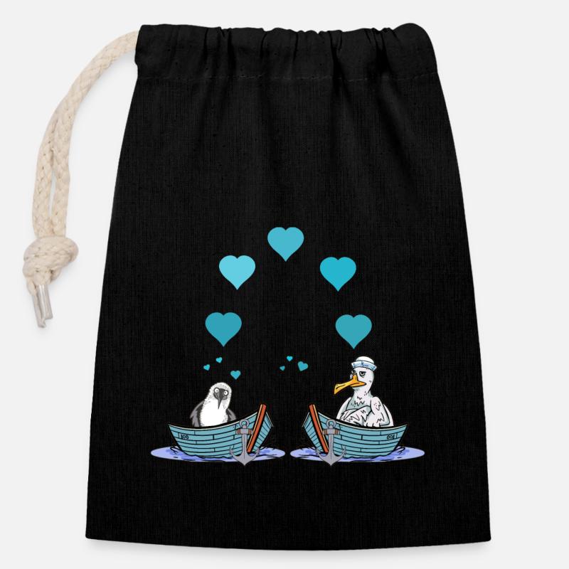 Möwen Möwe Liebe Herz Valentin Seemann Boot - Verschließbarer Geschenkbeutel aus Baumwolle (14x20cm) - Schwarz