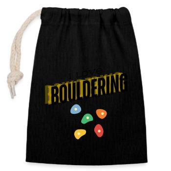 I love bouldering - Closable cotton gift bag (14x20cm) - black - Front