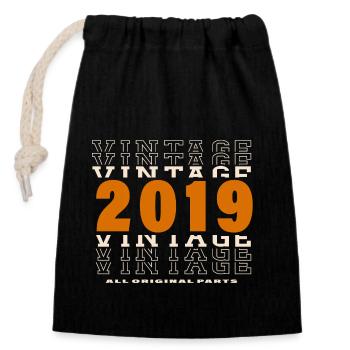 2019: Vintage - 5th Anniversary - Closable cotton gift bag (14x20cm) - black - Front