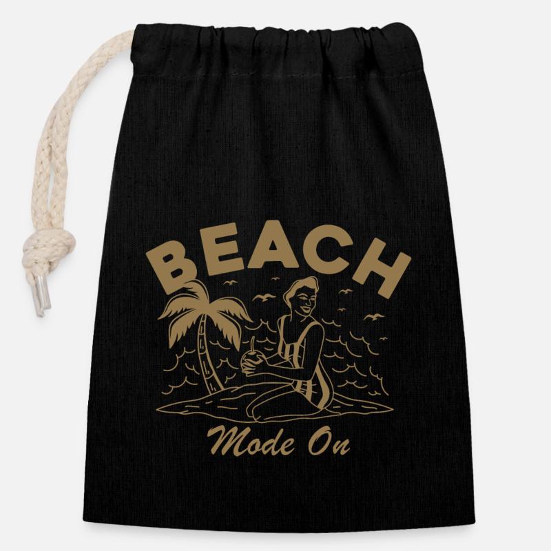 Mode plage activé - Sac cadeau en coton avec cordon (14 x 20 cm) - noir