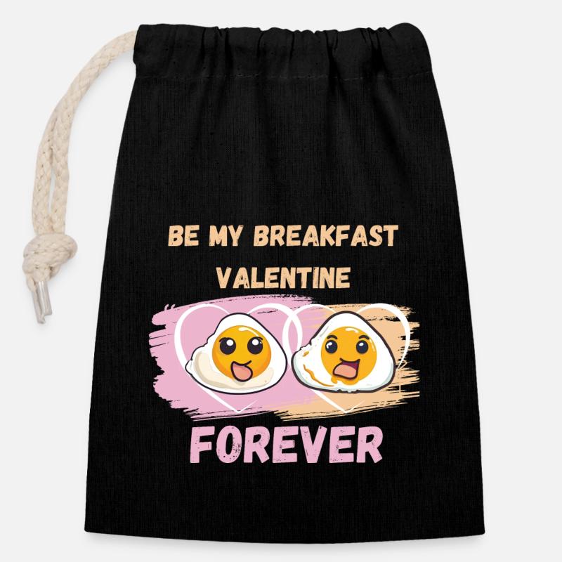Breakfast Valentine - cute Valentines Day Outfit - Closable cotton gift bag (14x20cm) - black