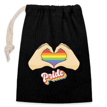 Gay Lesbian Pride Heart - LGBT Regenbogenflagge - Verschließbarer Geschenkbeutel aus Baumwolle (14x20cm) - Schwarz - Vorne
