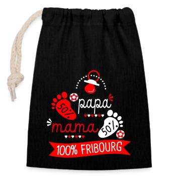 Geburt Fußballfans Fribourg - Verschließbarer Geschenkbeutel aus Baumwolle (14x20cm) - Schwarz - Vorne