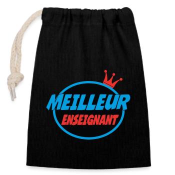 MEILLEUR ENSEIGNANT - Sac cadeau en coton avec cordon (14 x 20 cm) - noir - Devant