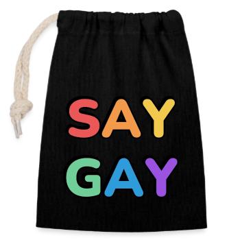 SAG GAY Regenbogen Stolz Text - Verschließbarer Geschenkbeutel aus Baumwolle (14x20cm) - Schwarz - Vorne