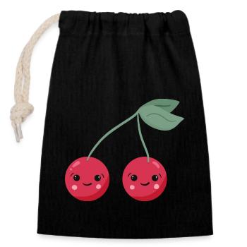 Cerises - Sac cadeau en coton avec cordon (14 x 20 cm) - noir - Devant
