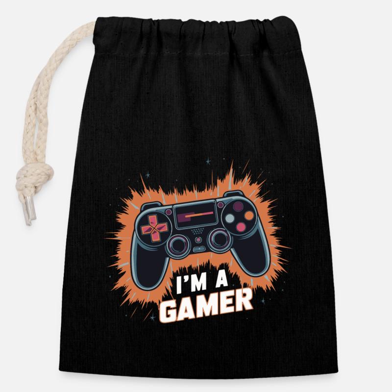 ICH BIN EIN GAMER - Verschließbarer Geschenkbeutel aus Baumwolle (14x20cm) - Schwarz