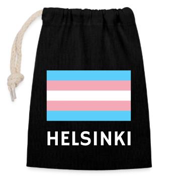 Trans Pride Flagge Helsinki - Verschließbarer Geschenkbeutel aus Baumwolle (14x20cm) - Schwarz - Vorne