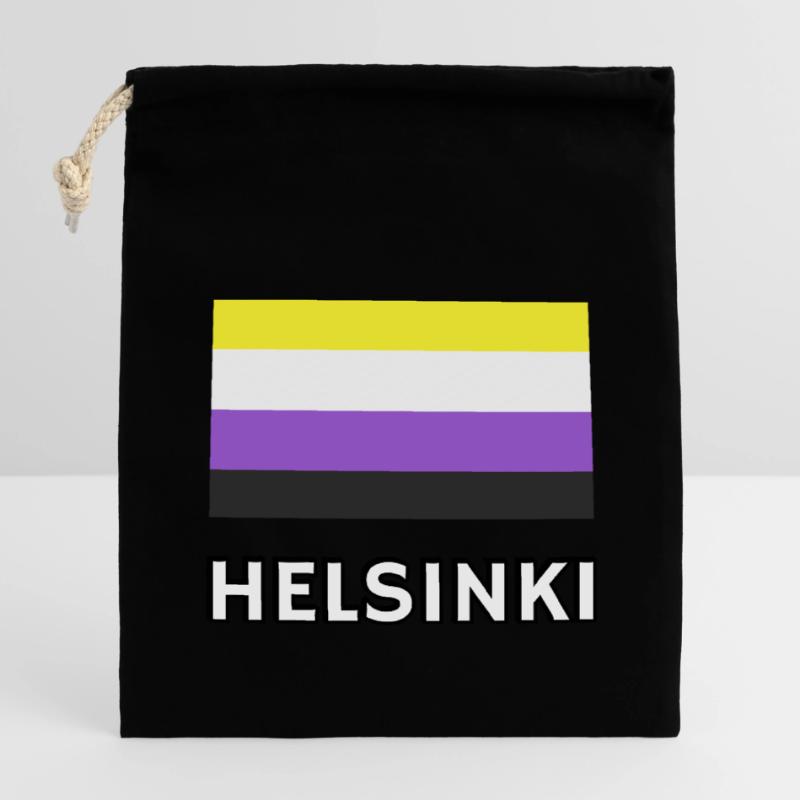 Non binary Pride Flag Helsinki Closable cotton gift bag (14x20cm)
